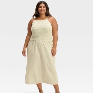 Universal Thread Tan 1X Square Neck Knit Detail Dress